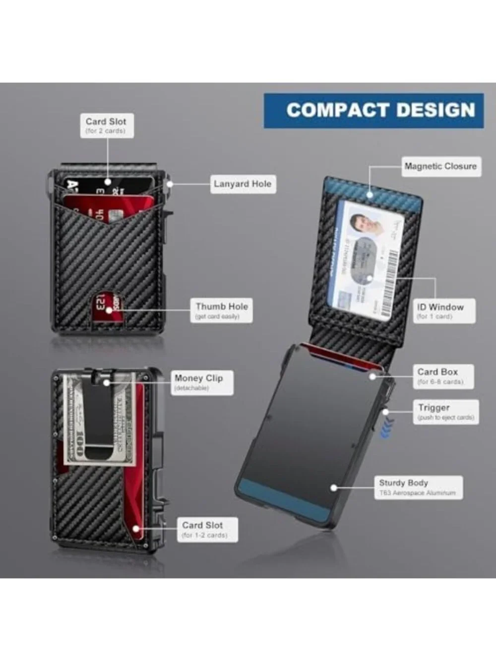 Slim Minimalist Wallet for Men, RFID Protected, Holds 9-13 Cards, Compact Design